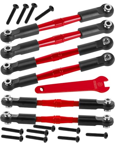 RC Adjustable Turnbuckles Camber Upgrades Part for 1/8 Typhon 4WD 3S MEGA 550 BLX,1/10 Big Rock 4X4 V3 3S BLX RC Car,Tie Rod Set Link Linkage Rod,Adjustable Links Steering Links,6PCS(Red). - color: Red(6pcs)