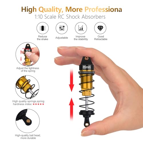 4Pcs RC Shocks Set 1:10 Scale 85mm Front & 95mm Rear Shock Absorber Set | Replacement Parts Compatible with 1/10 1/12 WLtoy Kyosho Tamiya Losi RC Buggy/Rally Racing Cars (Gold) - color: 1/10 Scale Gold black