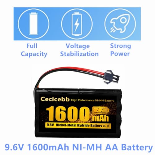 9.6V 1600mAh NI-MH Rechargeable Battery Pack with SM-2P for RC Car Boats Robots Vehicles Trucks 2 Pack with USB Charger Cable