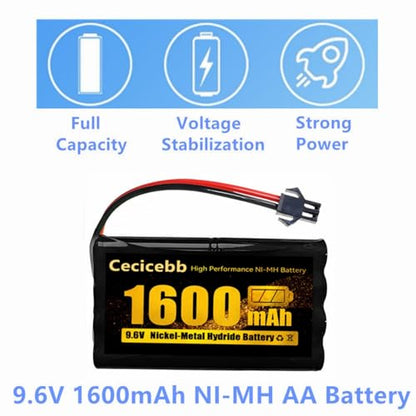9.6V 1600mAh NI-MH Rechargeable Battery Pack with SM-2P for RC Car Boats Robots Vehicles Trucks 2 Pack with USB Charger Cable