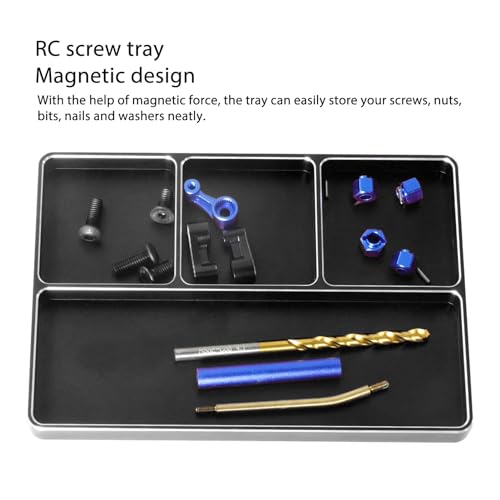Oumefar RC Repair Screw Tray, 4 Grid Aluminum Alloy Screw Tray Easy to Carry with Magnetic Pad for 1/10 1/8 RC Helicopters (Black) - color: Black