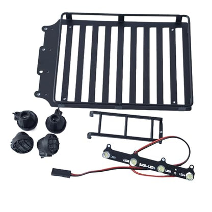Roof Rack for 1/18 RC Crawler Car TRX4M - Rooftop Luggage Carrier with LED Spotlights & Ladder - 1:18 RC Crawler Decor Upgrade