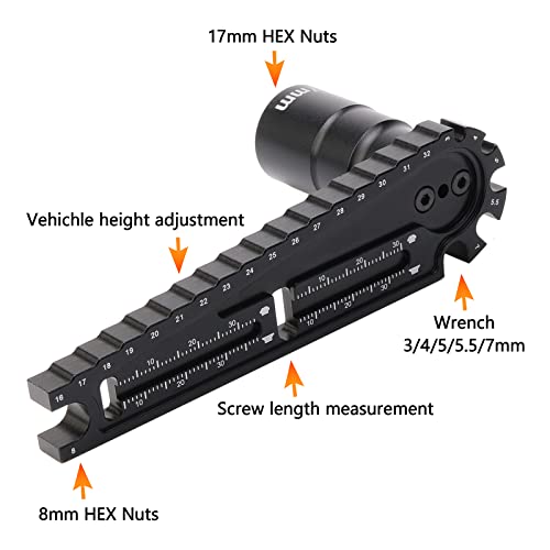 4 in 1 Multi Use 16-32mm RC Ride Height Gauge & 17mm Nut Driver & Turnbuckle Wrench & Screws Length Measurement Tool & Hex Screwdriver Set for 1/8 1/10 RC Cars, Pack of 5