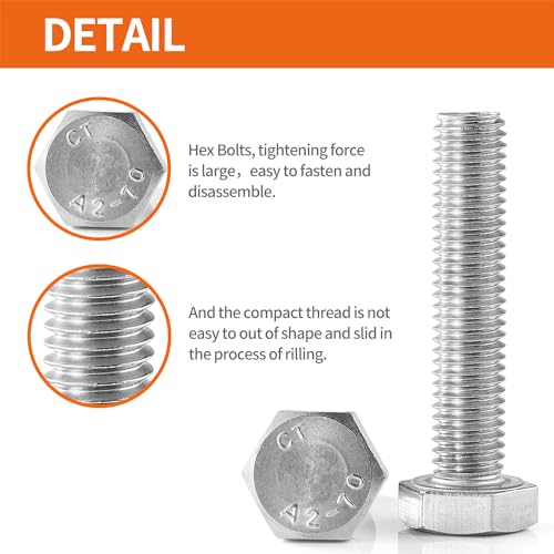 M5 x 30mm 35mm 40mm 45mm 50mm Heavy Duty Hexagon Bolts Hex Head Screws, 304 Stainless Steel, Metric Fully Thread, Machine, Bright Finish, Assortment Kit 50PCS - size: M5 x 30/35/40/45/50mm (50PCS)