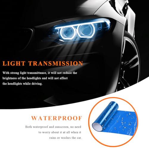 Sun Walker Car Light Tint Film, 12 x 48 Inch Waterproof Taillight Wrap Film Roll with Squeegee & Cutter, Self-Adhesive Vinyl Sticker Sheet Roll for Headlights Fog Lights Tail Lights (Dark Blue) - color: Dark Blue