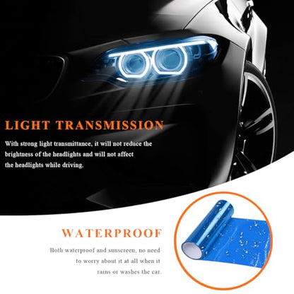 Sun Walker Car Light Tint Film, 12 x 48 Inch Waterproof Taillight Wrap Film Roll with Squeegee & Cutter, Self-Adhesive Vinyl Sticker Sheet Roll for Headlights Fog Lights Tail Lights (Dark Blue) - color: Dark Blue