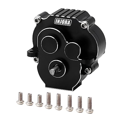 INJORA Transmission Gearbox with 16.6/1 Gears Pinion CNC Aluminum Complete Transmission for TRX4M 1/18 RC Crawler Upgrade(Black)