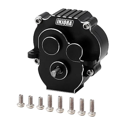 INJORA Transmission Gearbox with 16.6/1 Gears Pinion CNC Aluminum Complete Transmission for TRX4M 1/18 RC Crawler Upgrade(Black)