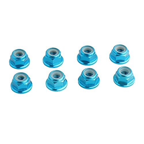 8PCS Flange M4 Lock Nuts Serrated Nylon Self-Tightening Aluminum M4 Wheel Hardware for Axial HPI TLR ECX Model RC Car Vehicles Upgraded Replacement Parts (Light Blue) - color: Light Blue