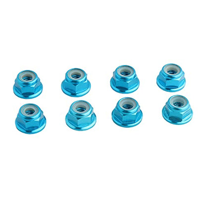 8PCS Flange M4 Lock Nuts Serrated Nylon Self-Tightening Aluminum M4 Wheel Hardware for Axial HPI TLR ECX Model RC Car Vehicles Upgraded Replacement Parts (Light Blue) - color: Light Blue