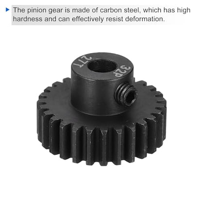 MECCANIXITY 2 Pcs RC 32P Hardened Pinion Gear 5mm Shaft, 27T Motor Gears Carbon Steel for 1/10 RC Model Car Boat Drone - style: 27T