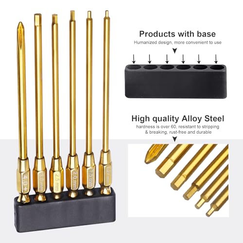 HobbyPark Hex Head Allen Wrench Drill Bit Set 1.27mm 1.5mm 2.0mm 2.5mm 3.0mm & Phillips Bit for RC Car Hobby Tool Kit Repair Tools (6-Pack)