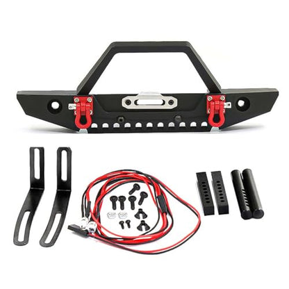 Metal Front Bumper with LED Light Upgrade Part for 1:10 RC Crawler Car TRX-4 SCX10