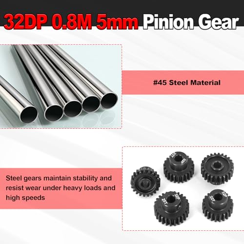 OGRC 32P 21T 22T 23T 24T 25T Pinion Gear for 1/8 1/10 RC SCT Buggy Monster | 0.8 Mod, 5mm Shaft, Hardened Steel, Fits 3660, 3665, 3670, 4068, and 4074 Series Motor - size: 21T 22T 23T 24T 25T
