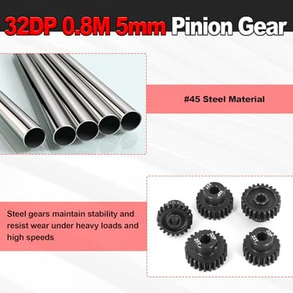 OGRC 32P 21T 22T 23T 24T 25T Pinion Gear for 1/8 1/10 RC SCT Buggy Monster | 0.8 Mod, 5mm Shaft, Hardened Steel, Fits 3660, 3665, 3670, 4068, and 4074 Series Motor - size: 21T 22T 23T 24T 25T