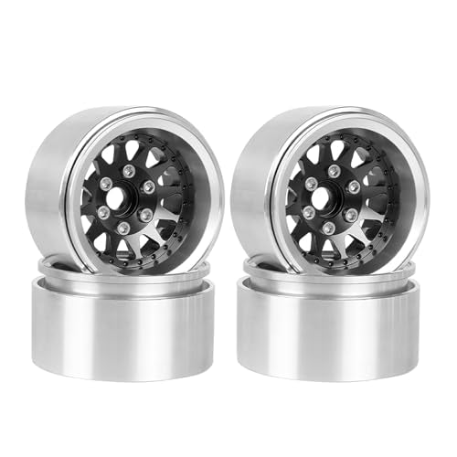 4PCS 1.9" Beadlock Wheel Rims Offset-10mm Aluminum Alloy Metal Wheel Hub for 1/10 RC Rock Crawler Car for Axial SCX10 TRX4 TRX6 D90 D110 Upgrade Accessories(12Holes-Black) - color: 12holes-black