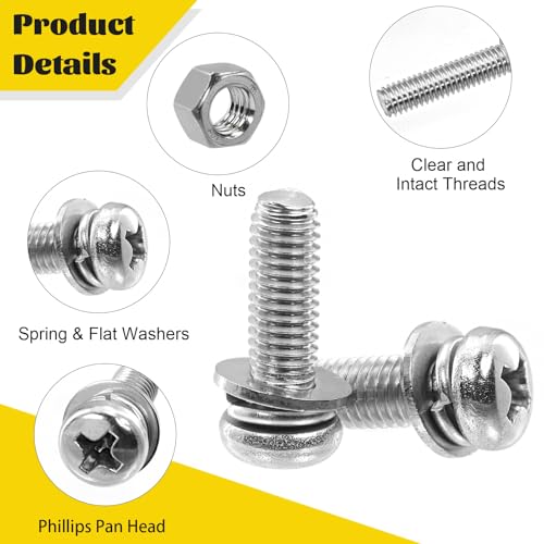 640PCS Machine Screws Assortment Kit, M2 M2.5 M3 M4 M5 Phillips Pan Head Bolts and Nuts Assorted Set, 304 Stainless Steel Metric Combination Screw with Fixed Washers (All-in-One Design) - size: SS M2M2.5M3M4M5 640pcs