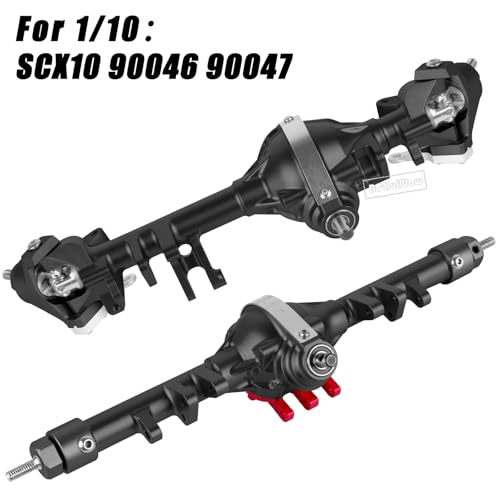 RC Alloy Front Rear Portal Axle Upgrades Part for 1/10 RC Crawler SCX10 90046 90047,Aluminium Front Rear Complete Portal Housing,Black w/ Red - color: Black W/Red