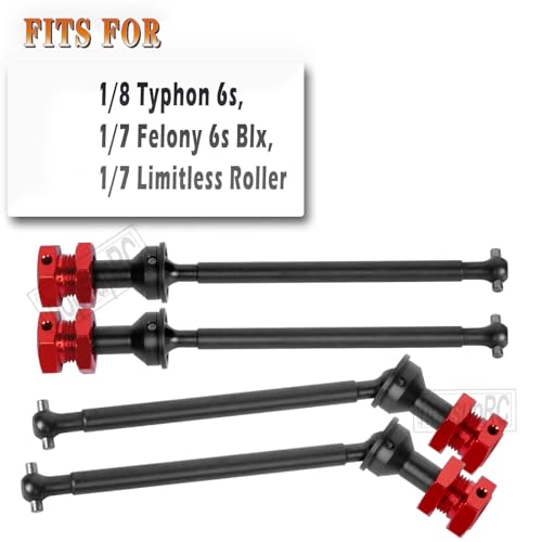 RC Drive Shaft CVD Upgrades Part for 1/8 Typhon 6s,1/7 Felony Limitless Roller Infraction 6s Blx,45# Steel Driveshaft Front Rear Axles & Aluminum Wheel Hex Hub Nuts,Red - color: Red/Arrma 1/7 1/8
