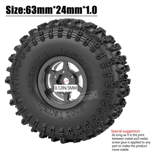 RC 1.0in Beadlock RC Truck Tires Wheels Tires for 1/18 1/24 Trx4m SCX24 RC Crawler.Aluminum 1.0in Beadlock Wheel Rim&1.0in Tires Tyres.Black(4PCS) - color: Black(4pcs）