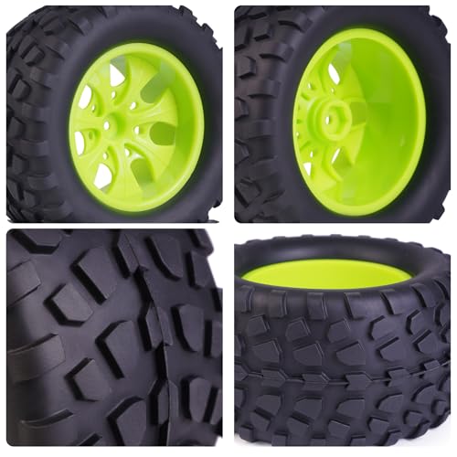 Hosim 70 * 125 mm RC Tires, All Terrain Soft Tire Mounted on 12mm Hex Wheels (Set of 4) for 1/10 RC Cars (Green Wheel hub) - color: Green