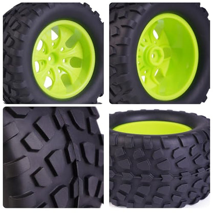 Hosim 70 * 125 mm RC Tires, All Terrain Soft Tire Mounted on 12mm Hex Wheels (Set of 4) for 1/10 RC Cars (Green Wheel hub) - color: Green
