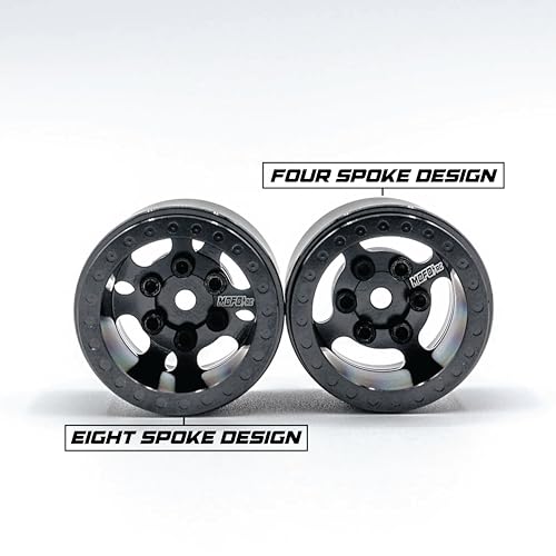 1UP Wheels 1.0" Island Ultra Wide Premium Wheels | Black | for Axial SCX24, AX24, Traxxas TRX4-M, Redcat Ascent-18, FMS FCX18, 7mm Hex Vehicles - Aluminum Beadlock Wheels - color: Black