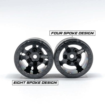1UP Wheels 1.0" Island Ultra Wide Premium Wheels | Black | for Axial SCX24, AX24, Traxxas TRX4-M, Redcat Ascent-18, FMS FCX18, 7mm Hex Vehicles - Aluminum Beadlock Wheels - color: Black