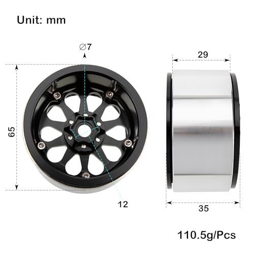 MEUS RACING 2.2 Beadlock Wheels Rims Deep-Dish Wheel for Axial SCX10 Traxxas TRX4 Vanquish VS4-10 Redcat Gen8 1/10 RC Crawler Upgrades (Black) - color: Black