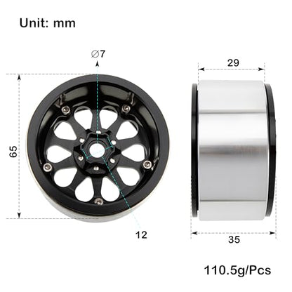 MEUS RACING 2.2 Beadlock Wheels Rims Deep-Dish Wheel for Axial SCX10 Traxxas TRX4 Vanquish VS4-10 Redcat Gen8 1/10 RC Crawler Upgrades (Black) - color: Black