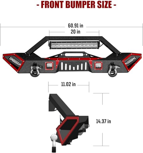 JK Front and Rear Bumpers, AAIWA Compatible with 2007-2018 Wrangler JK and JK Unlimited, Built-in Light, Winch Plate, and D-rings Textured Black - size: 2007-2018 JK Bumper with LED lights