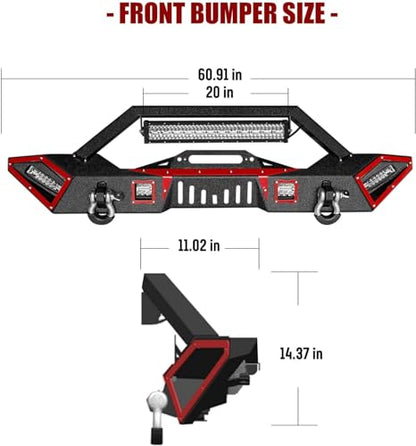 JK Front and Rear Bumpers, AAIWA Compatible with 2007-2018 Wrangler JK and JK Unlimited, Built-in Light, Winch Plate, and D-rings Textured Black - size: 2007-2018 JK Bumper with LED lights