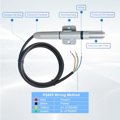 Tzone RS485 Temperature Sensor Modbus RTU Temp Humidity Transmitter Analog | Industrial rs485 temperature probe,for Farm Greenhouse HVAC Air Environment PLC Room,THT02 modbus temp sensor(-40℃ to 125℃) - style: THT02 RS485 Output