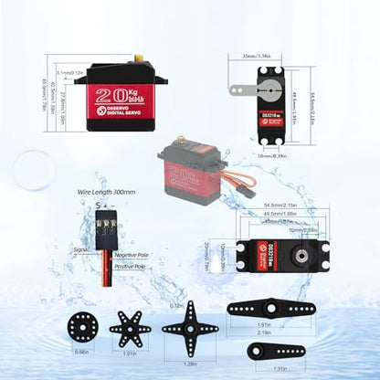 4Pack 20KG Digital Servo, DS3218 High Torque Full Metal Gear High Speed Waterproof RC Servo with 25T Servo Arm for 1/8 1/10 Scale Crawler RC Car Boat 180 Degree Control Angle