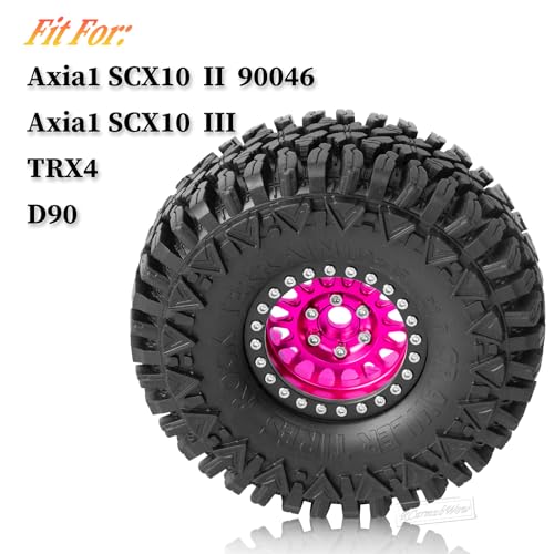 RC 1.9in Beadlock Wheels and Tires for 1/10 TRX4,Axia1 SCX10 II 90046 SCX10 III,D90 RC Crawler Car,Alloy 1.9in rc Beadlock Rims,Soft Rubber 1.9in rc Beadlock Tires,4pcs,Pink - color: Pink(4pcs)