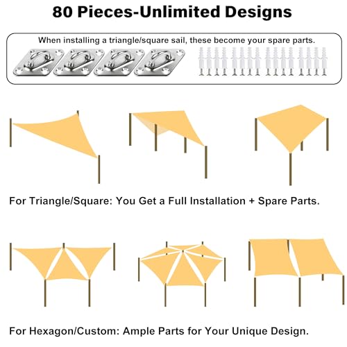 yofit 80Pcs Shade Sail Hardware Kit 6 inch for Triangle Rectangle Sun Shade | Sun Shade Hardware Kit, 304 Grade Stainless Steel Turnbuckles & Brackets for Outdoor Patio Shade Canopy Tarp - size: 6 inch 80 pcs