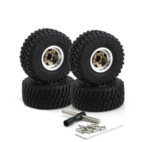 1.0 Beadlock Wheels and Tires 1/24 1/18 RC Mud Slingers Grappler Tyres for 1：24 1:18 RC Scale Rock Crawler Car SCX24 FMS FCX24 TRX4M Axial AX24 90081 Gladiator Bronco C10 4PCS (Bronze) - color: Bronze