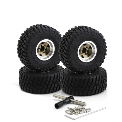1.0 Beadlock Wheels and Tires 1/24 1/18 RC Mud Slingers Grappler Tyres for 1：24 1:18 RC Scale Rock Crawler Car SCX24 FMS FCX24 TRX4M Axial AX24 90081 Gladiator Bronco C10 4PCS (Bronze) - color: Bronze