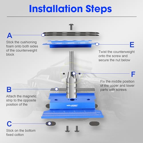 Blue RC Car Stand with 360 Degree Rotation, Lift & Lower Function | Aluminum Repair Workstation for 1/8 1/10 1/12 1/16 Scale RC Models Screw Tray Compatible with RC Crawler Monster Truck Buggy - color: Blue