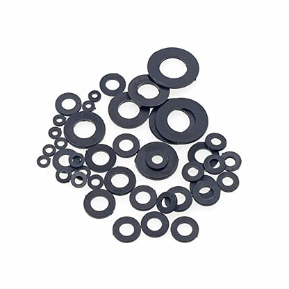 600PCS Metric M2 M2.5 M3 M4 M5 M6 M8 M10 Nylon Flat Washers Spacers Plastic Washers Assortment Kit (Black) - color: Black