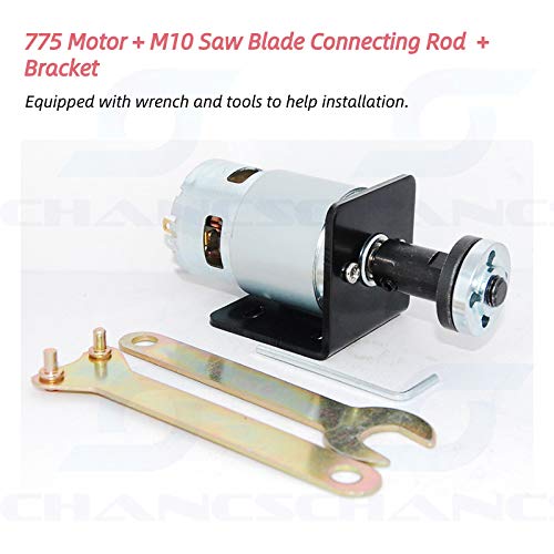 Micro 775 Series 12V/24V DC Motor with Saw Blade Connecting Rod with Seat Mounting Holder Stands Bracket Cutting Machine - color: Black