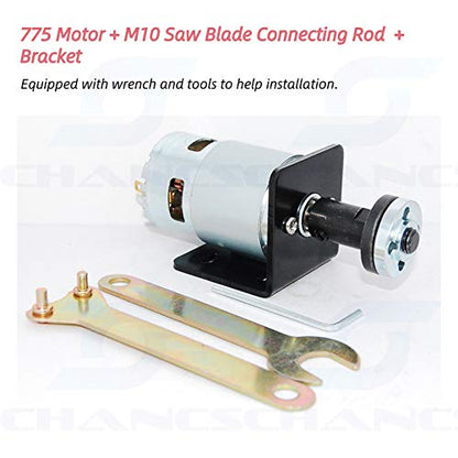 Micro 775 Series 12V/24V DC Motor with Saw Blade Connecting Rod with Seat Mounting Holder Stands Bracket Cutting Machine - color: Black