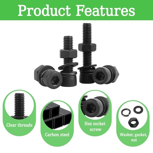 1140PCS M3 Screws Assortment Kit, M3x5/6/8/10/12/14/20/25 mm Hex Socket Head Bolts, Nuts & Washers Assorted Set - 12.9 Alloy Steel Black Zinc Plated M3 Screw for 3D Printer,DIY - size: M3x5/6/8/10/12/14/20/25-1140Pcs