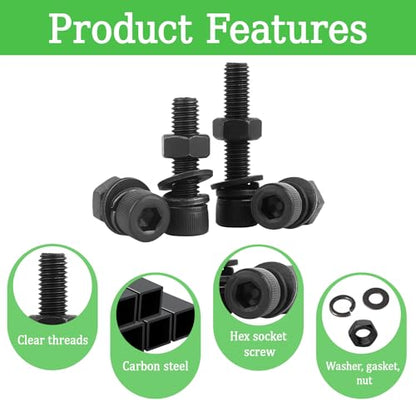 1140PCS M3 Screws Assortment Kit, M3x5/6/8/10/12/14/20/25 mm Hex Socket Head Bolts, Nuts & Washers Assorted Set - 12.9 Alloy Steel Black Zinc Plated M3 Screw for 3D Printer,DIY - size: M3x5/6/8/10/12/14/20/25-1140Pcs