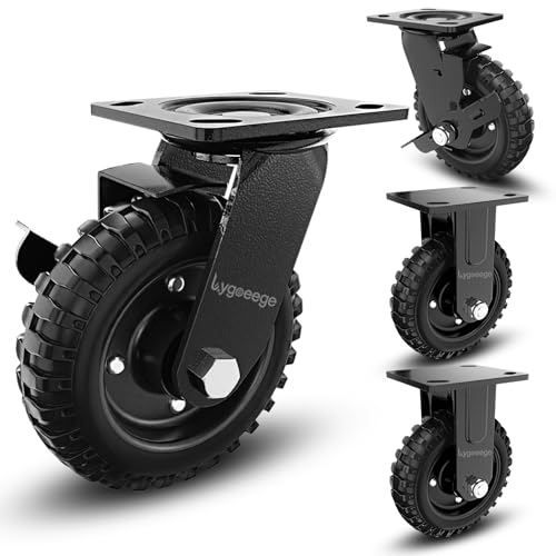 5 Inch Heavy Duty Caster Wheels Set of 4（2Swivel Brake & 2 Fixed 1500lbs Capacity, Large Solid Rubber Caster for Outdoor, Flat Carts, Dolly, Workbench,Trolley,Wagon and Chicken Coop - style: Swivel Brake+Fixed,4pk
