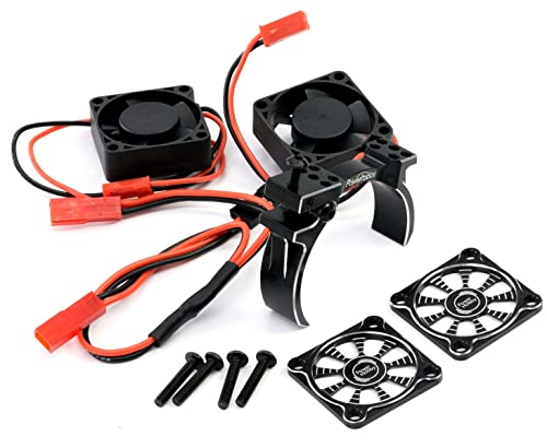 1/10 Car/Truck Aluminum Heatsink 30mm Twin Turbo Cooling Fans with Motor Mount (Black) - color: Black