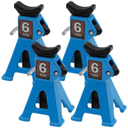 4Pcs ShareGoo 1/24 RC Scale Toy Decoration Metal RC Mini Toy Jack Stands Simulation Compatible with 1/18 1/24 RC Crawler SCX24 AX24 TRX4M FCX24 RC Crawler Car (Blue) - color: Blue