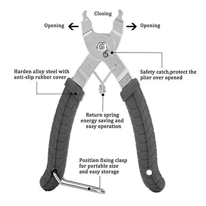 Oumers Bike Master Link Plier Tool, 2 in 1 Bicycle Chain Quick Link Opener-Closer Remover Compatible with All Speed Chain Repair - color: Gray