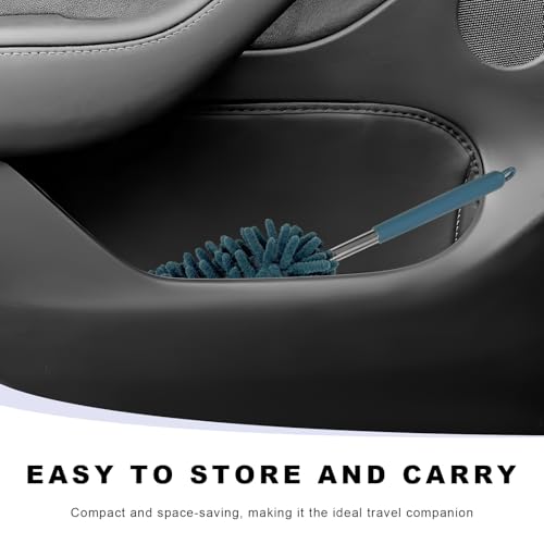 2PCS Car Interior Duster with Extension Pole, 11.8" to 30.5" Retractable Duster Washable Long Handle Cleaning Tool, Soft Chenille Detailing Brush for Auto Dash Vent Window (Navy Blue) - color: Navy Blue