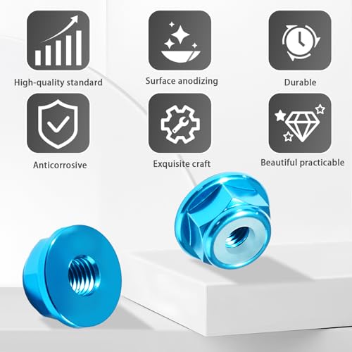 4Pcs M2 Flange Lock Nuts Metric Nylon Inserted Hex Self-Lock Non-Slip Aluminium Self Clinching Nuts for 1/24 RC Car Axial SCX24 Furniture DIY Industrial Construction Fasteners - color: Sky Blue, size: 4Pcs